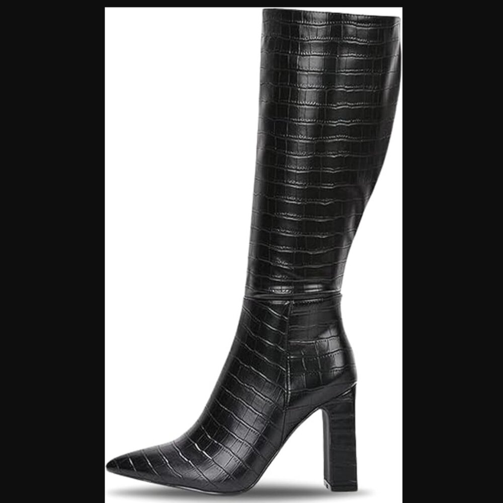 NIB (10) Cape Robbin Black, Mid Calf, Narrow Block, Animal Print Boot